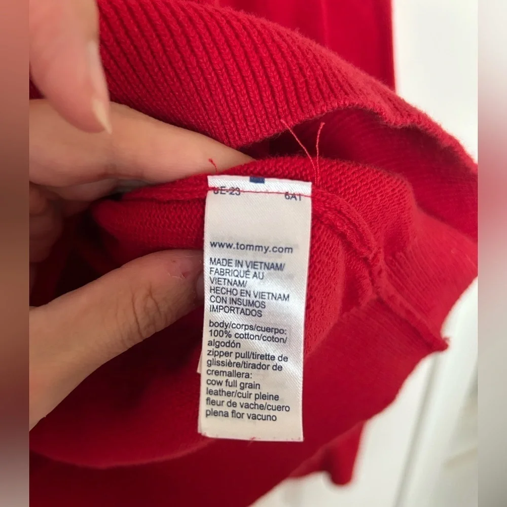 Tommy Hilfiger Men's Large 100% Cotton Red Quarter 1/4 Zip Sweater